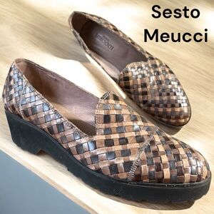 Sesto Meucci-NWOB size 8.5 women’s woven Italian leather wedge loafers. New!!!